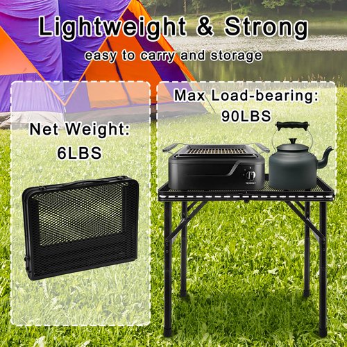 jkwokback Grill Table Camping Table Portable Folding Table,Height Adjustable Collapsible with Mesh Desktop,Lightweight Metal Table for Camp, BBQ, Picnic, RV, Outdoor Cooking, Travel