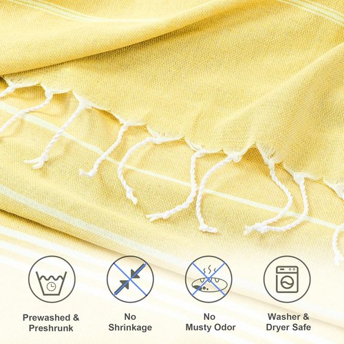 Aegero Turkish Beach Towel - Quick Dry, Sand-Free Oversized 36"x71" Pool & Travel Essential - Yellow