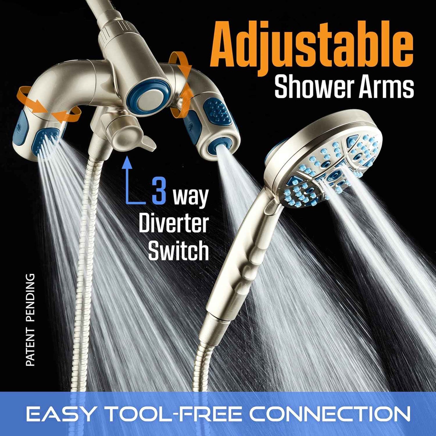 Polaris High Pressure Shower Head & Handheld Combo - 208 Settings, Magnetic Dock, Chrome Finish