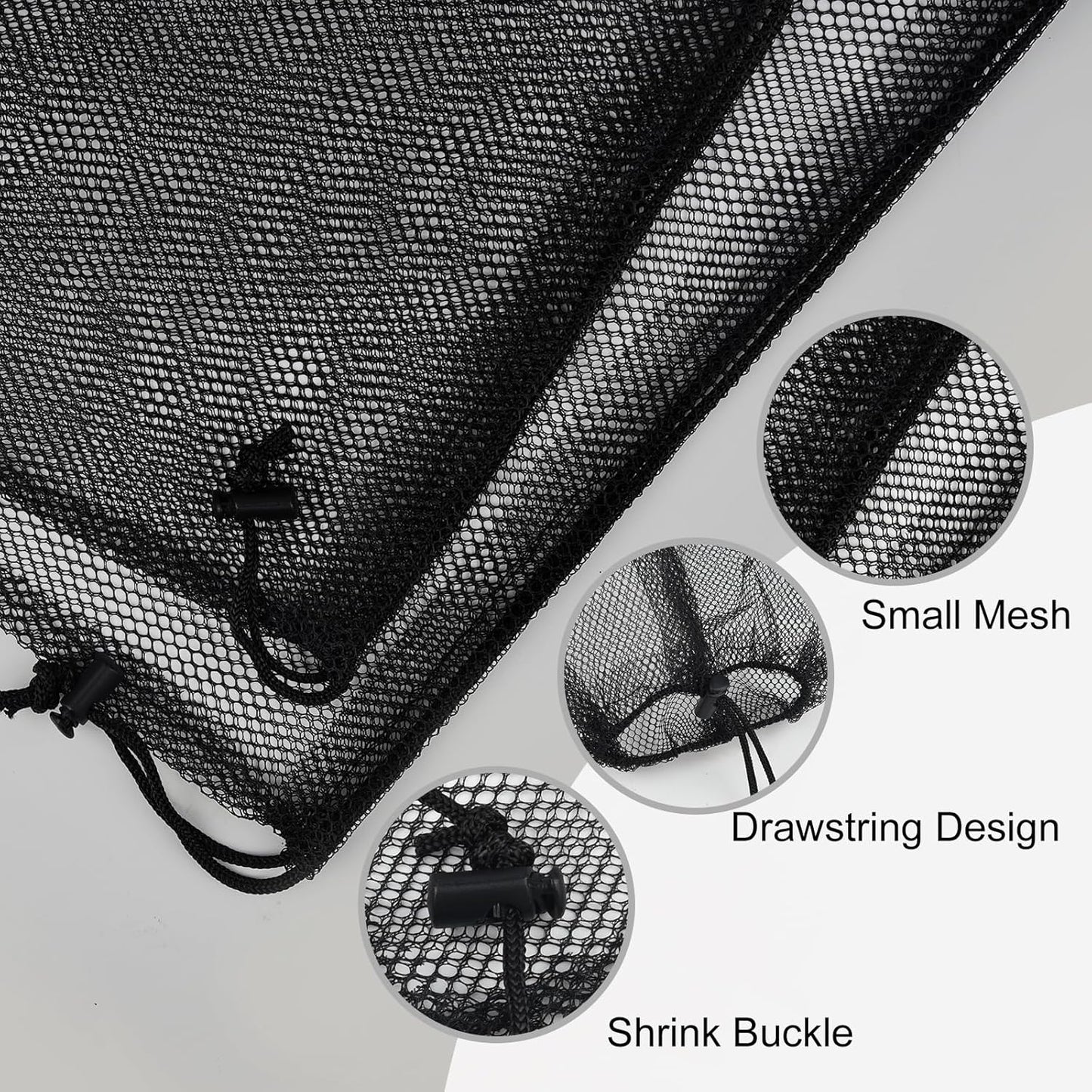 PLULON Mesh Laundry Bags - 6 Pcs Drawstring Nylon Bags for Pool & Beach Toys | 18 x 12 Inch (Black)