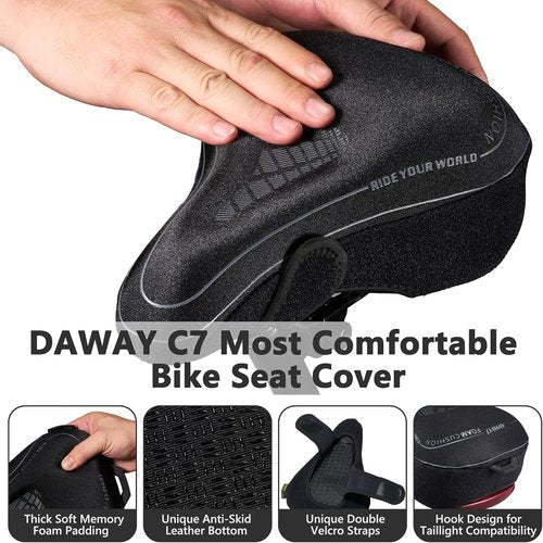 DAWAY Comfortable Bike Seat Cover - C3 Gel & Memory Foam Cushion for Peloton, Stationary, and Mountain Bikes