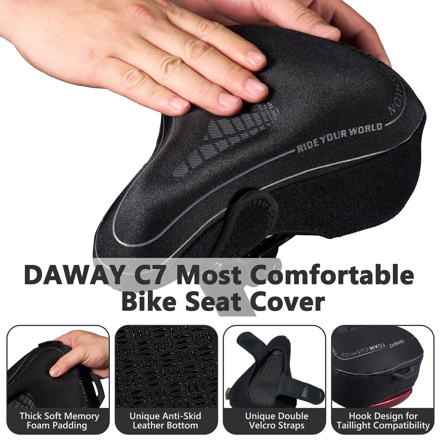 DAWAY C7 Comfortable Narrow Bike Seat Cover - Soft Memory Foam Padded Exercise Bicycle Seat Cushion for Men Women Kids, Fits for Peloton, Stationary, Mountain Road Bike Saddle, 11 x 8 Inches