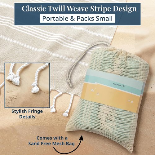 LANE LINEN Picnic Blanket - Sandproof Turkish Beach Blanket, Lightweight & Quick-Dry, 82"x82", Beige
