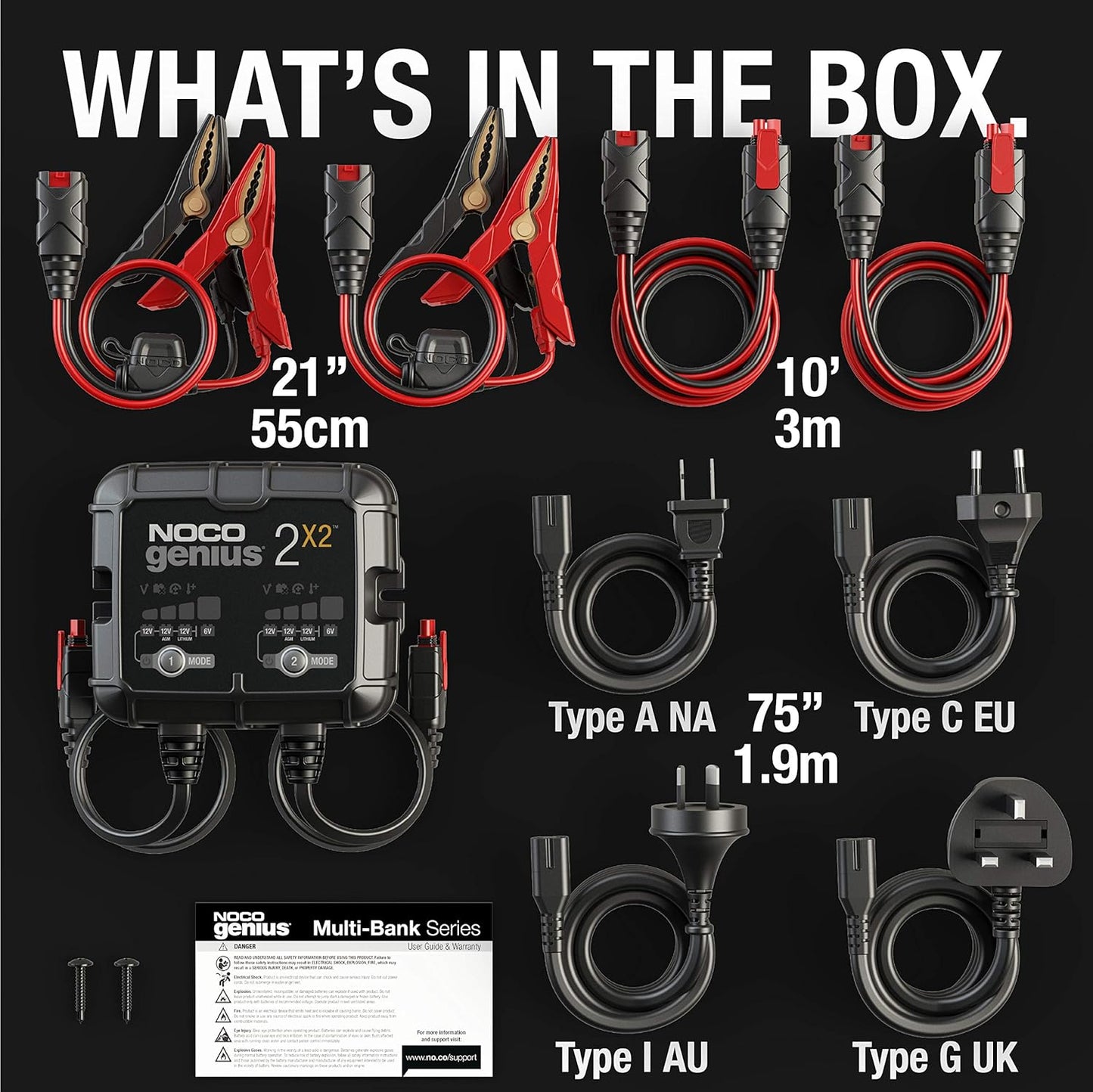 NOCO GENIUS2X2 Smart Battery Charger - 4A 2-Bank Automatic Maintainer for 6V/12V Lead-Acid & Lithium
