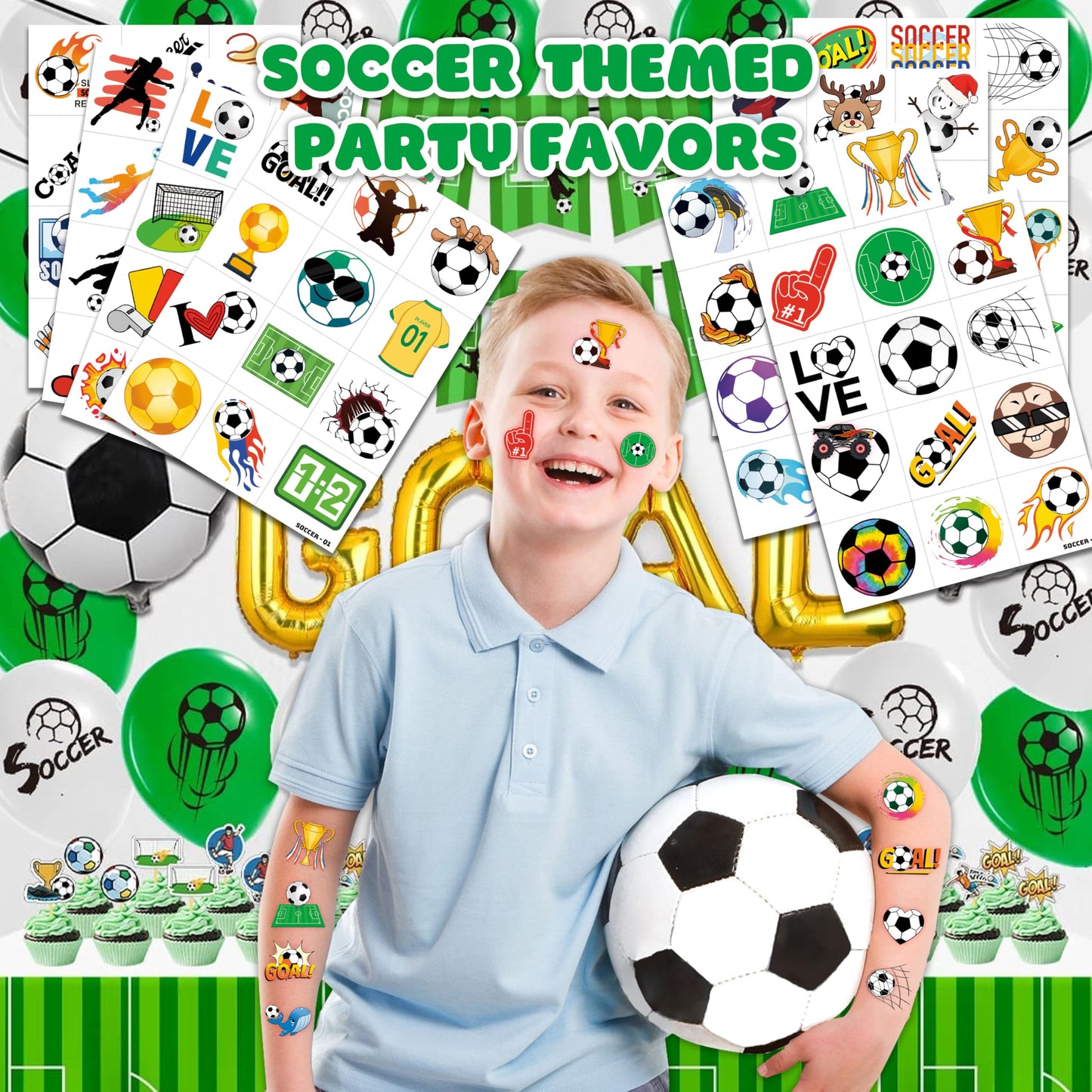 96 PCS Soccer Temporary Tattoos for Kids - Soccer Party Favors &