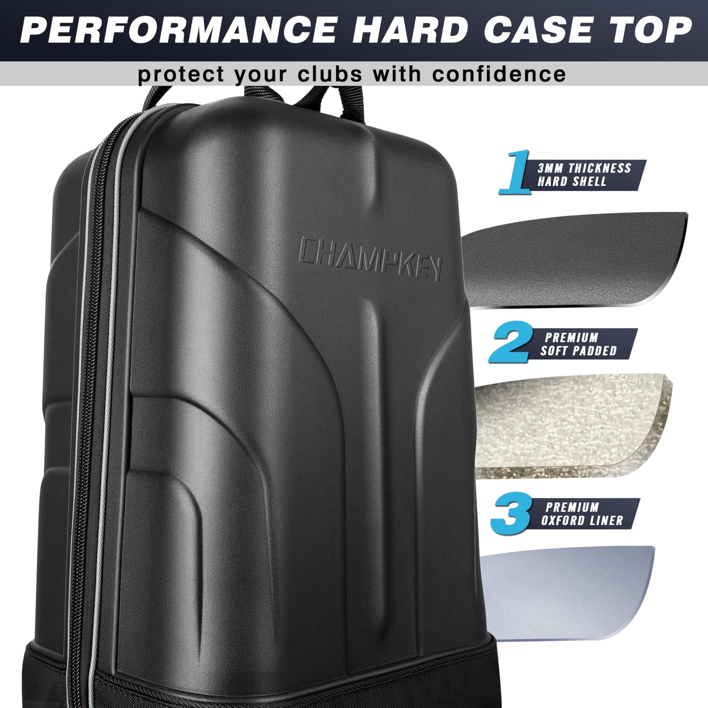 CHAMPKEY Premium Soft-Padded Golf Travel Bags for Airlines - Travel Golf Gags for Airlines with Premium Oxford Fabric and Oversized Wheels(Hard Case Bag Only)