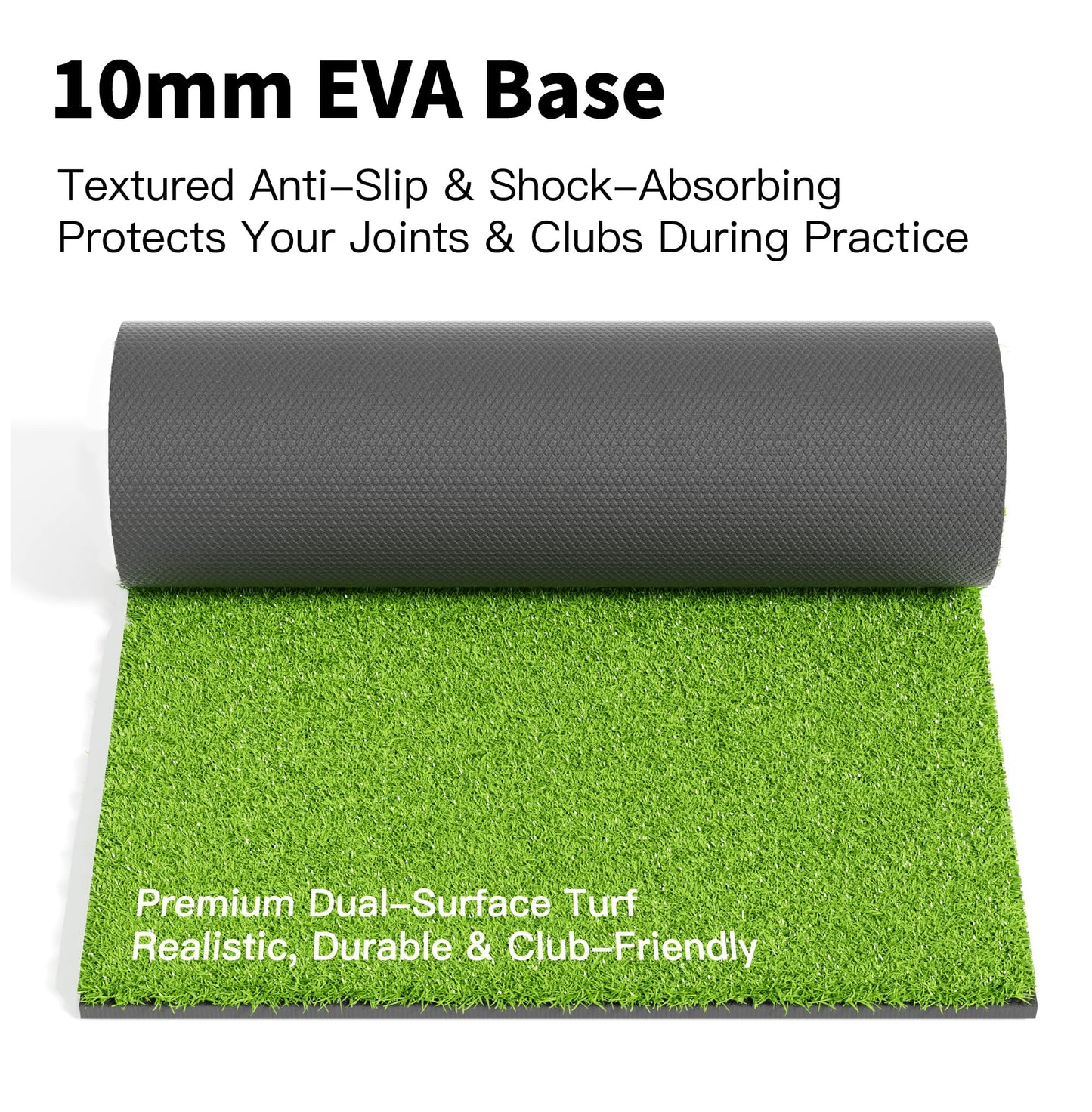 GSK Dual Turf Golf Hitting Mat 5x4FT with Ball Tray Holds 15-20 Balls Practice 45mm Thick Training Pad Driving Chipping Grass EVA Base Swing Rollable Portable Indoor Backyard Outdoor Simulator Use