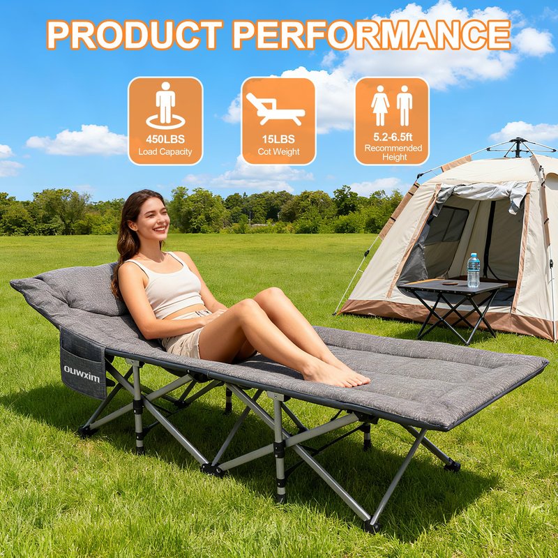 Ouwxim Camping cots for Adults,Cots for Sleeping,Cushion and Pillow, Camping Tent cot,High Weight Capacity, Compact Storage,with Carry Bag,Ideal for Outdoor Camping, Office use,Napping, Beach Trips
