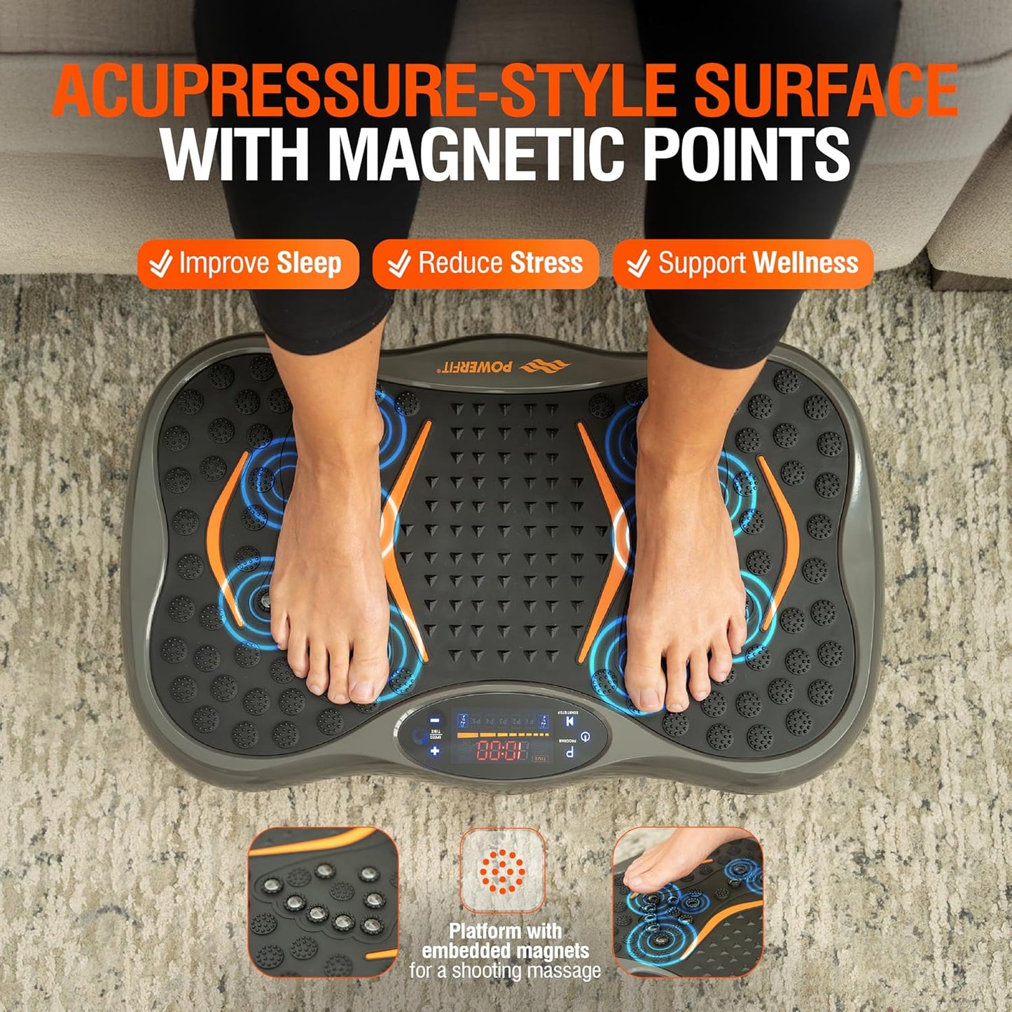 Powerfit Vibration Plate Exercise Machine - Full Body Vibration Platform for Weight Loss & Lymphatic Drainage