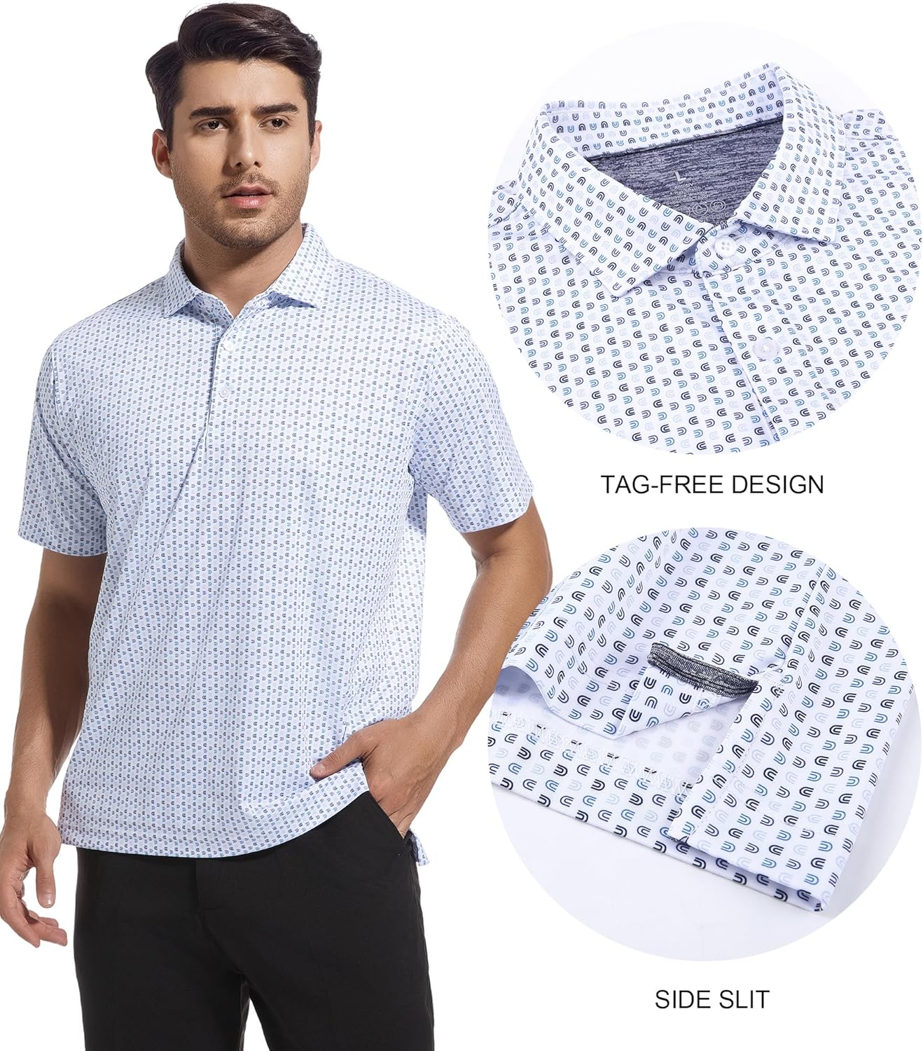 SAMERM Men's Golf Polo Shirt - Short Sleeve Dry Fit Performance | Moisture-Wicking Print Design