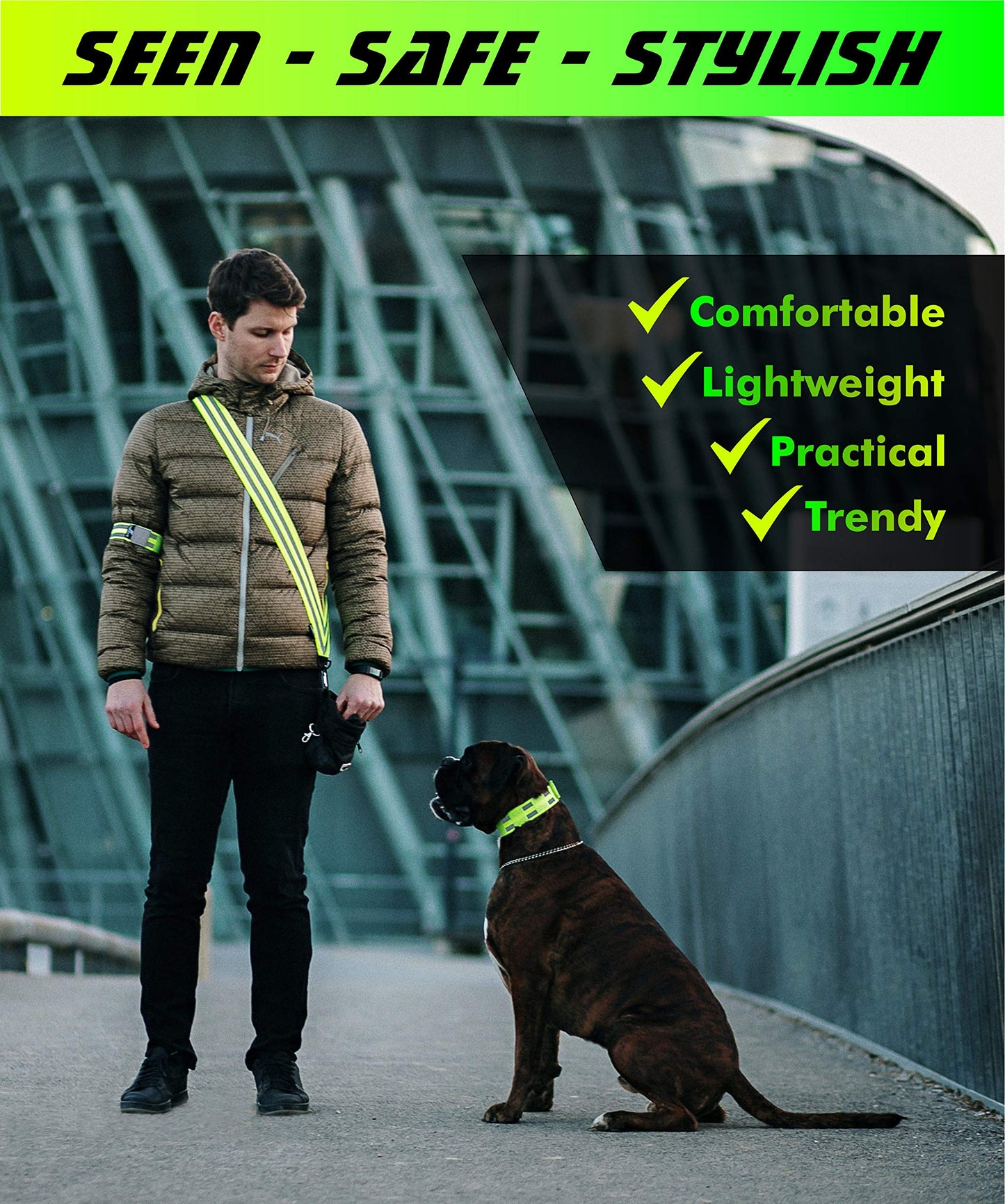 FREEMOVE Reflective SASH with 2 Reflective Arm Bands/Reflective Wristbands > Ultralight & Practical > Reflective Vest Gear for Your Visibility at Day & Night >for Dog Walking >for Women, Men, Kids