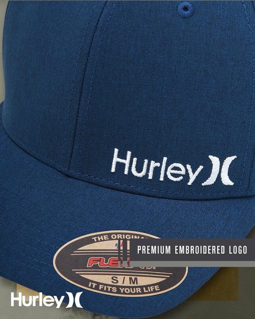 Hurley Mens Baseball Cap - Moisture Wicking Flexfit Curved Bill Fitted Baseball Hats for Men, Size Large-X-Large, Blue Beyond