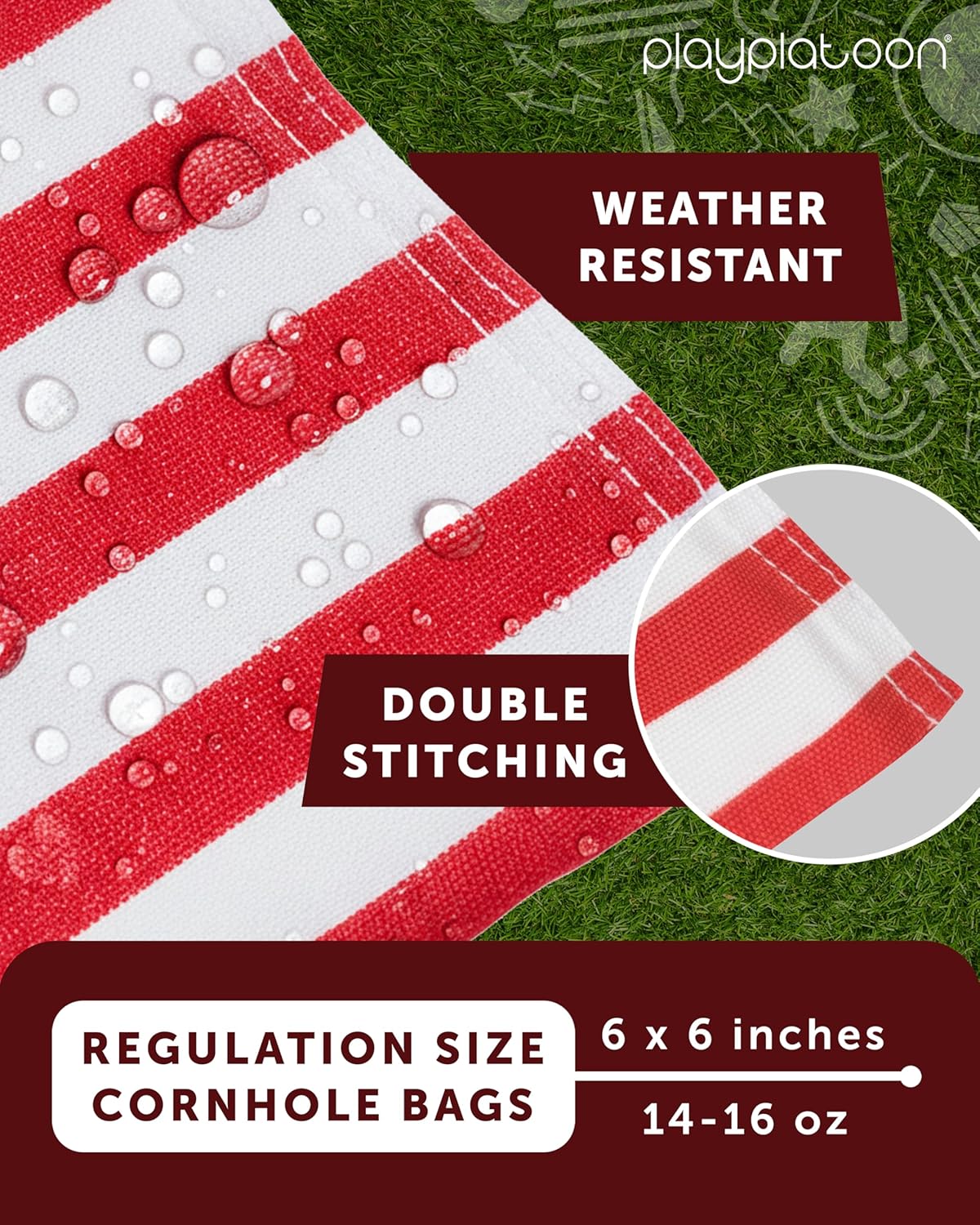 Play Platoon Cornhole Bags - Premium Weather Resistant Duckcloth Set of 8 - Regulation Size & Weight