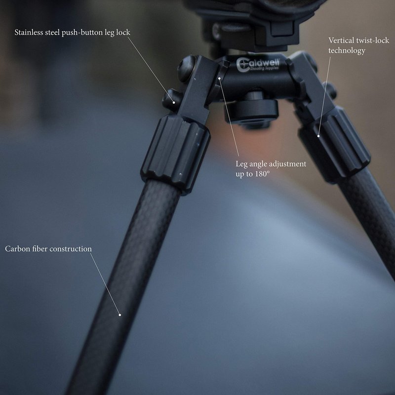 Caldwell Accumax Carbon Fiber M-Lok KeyMod Bipod 6-9" with Twist Lock Quick-Deployment Legs for Rifle Stability, Precision,black
