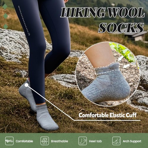 SeeyAN Merino Wool Ankle Hiking Socks For Men & Women No Show Running Athletic Support Thick Cushioned Breathable Socks 6 Pairs (Blue & Green, 9-11)