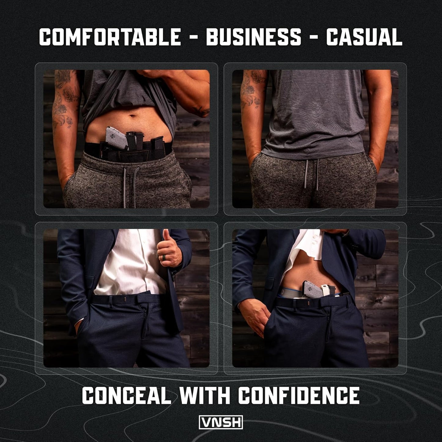 VNSH Belly Band Holster - Comfortable & Secure Concealed Carry for 99% of Handguns | Built-in Mag Pouches