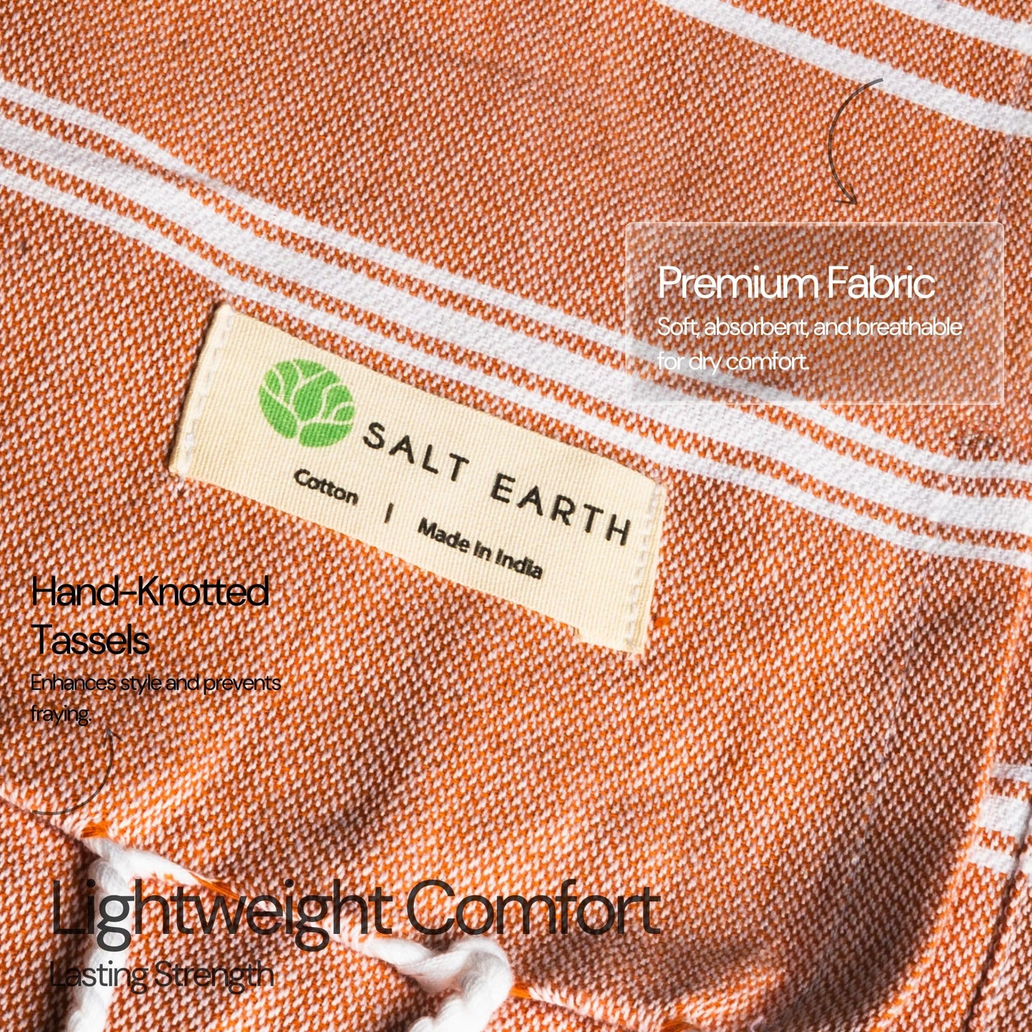 Salt Earth 100% Cotton Sateen Turkish Beach Towel (Set of 4, 36"x72") - Soft, Quick Dry, Absorbent Towels for Bathroom, Home, Travel, Pool, Spa, Bath, Swim - Beach Towels Oversized (Orange, Yellow)
