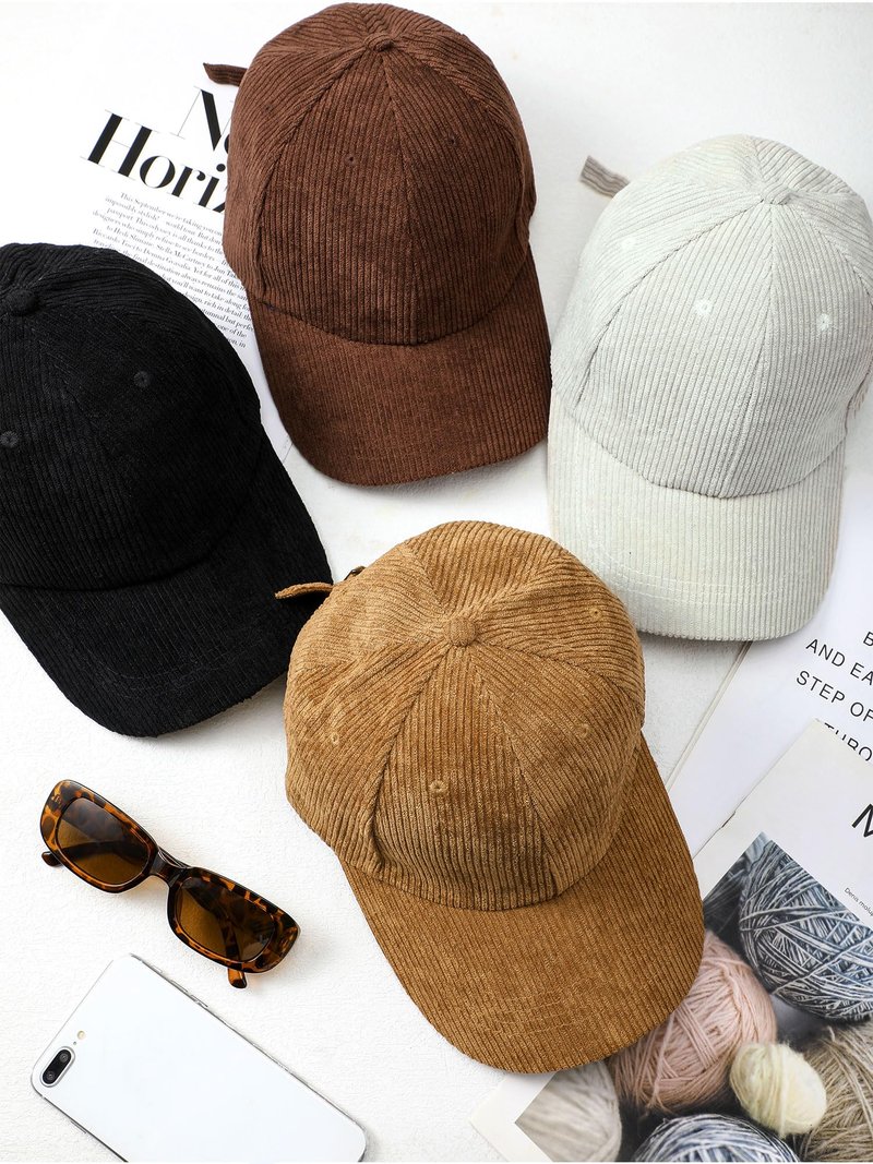 Vicenpal 4 Pcs Unisex Corduroy Baseball Cap Trucker Cap Corduroy Hat with Adjustable Straps for Outdoor Travel