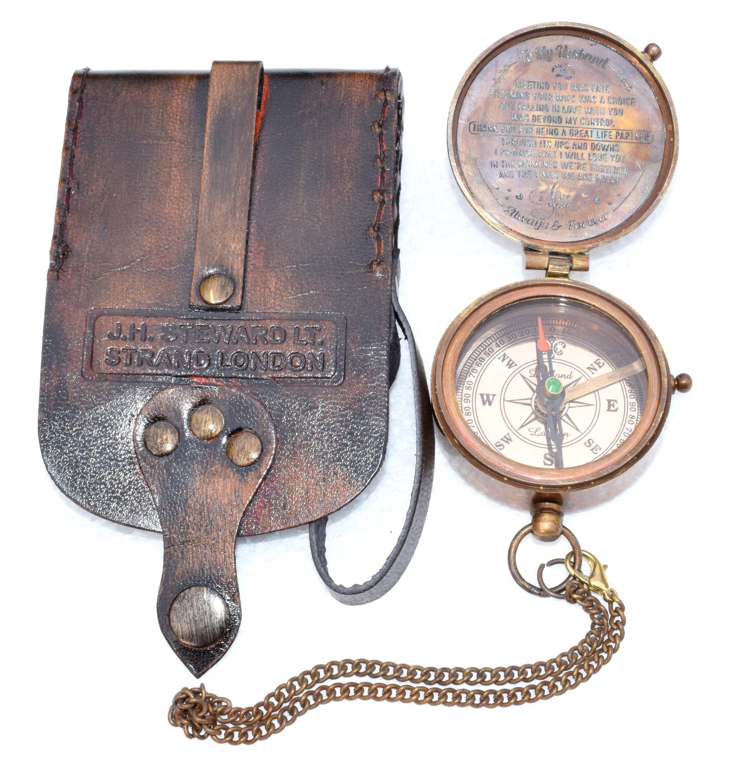 Antique Nautical Vintage Directional Magnetic Compass with Famous Scripture Quote Engraved Baptism Gifts with Leather Case or Wooden Case for Loved Ones, Son, Father, Love, Partner, Spouse, Fiancé