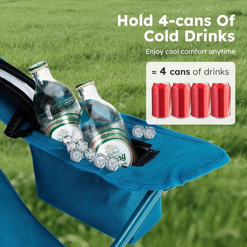 ALPHA CAMP Heavy Duty Camping Chair - 350LBS Capacity with Cooler Bag & Cup Holder | Portable Black 2PC Set