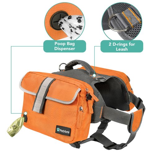 PetAmi Dog Backpack for Medium & Large Dogs, Saddle Bag for Dogs to Wear for Hiking, Pet Backpack Harness Dog Pack with Reflective Side Pockets for Walking Running