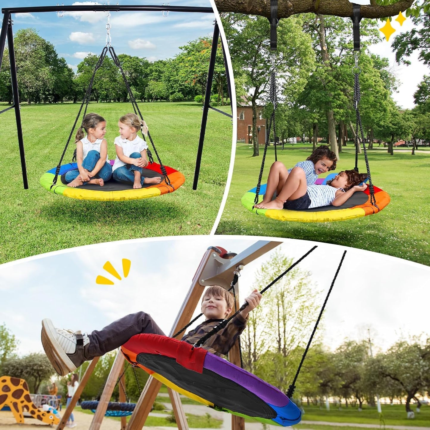 Trekassy 700lbs 40" Outdoor Saucer Tree Swing - Waterproof 900D Oxford with Pillow & Swivel | Includes 2 Hanging Straps