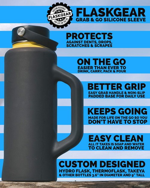FLASKGEAR Grab & Go Handle Silicone Sleeve Cover Compatible with Hydro Flask, ThermoFlask, Takeya, Simple Modern & Other 40oz Insulated Water Bottles (Dark Grey, 40oz)
