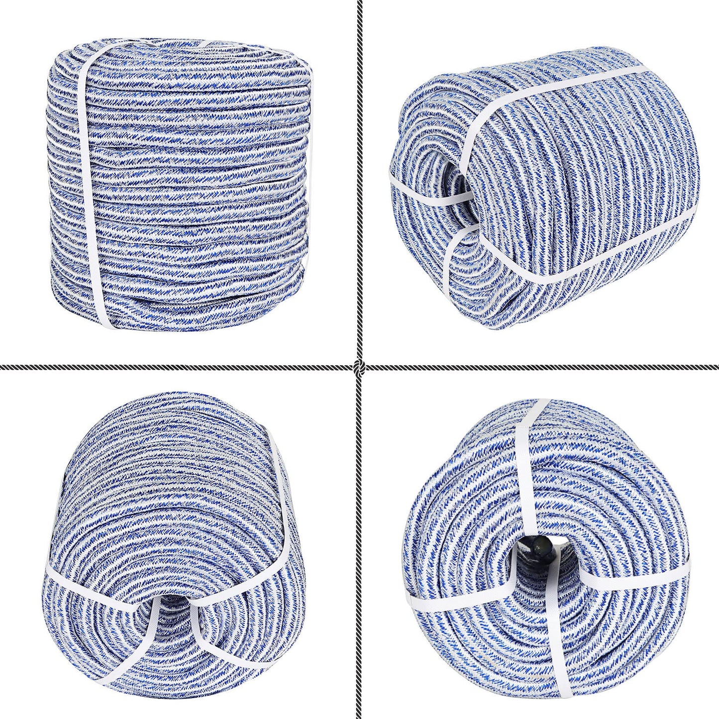 HOSTIC 3/4 in 150 FT 24 Strand Braided Polyester Rope for Tree Work, Arborist Swing, Felling - Blue White