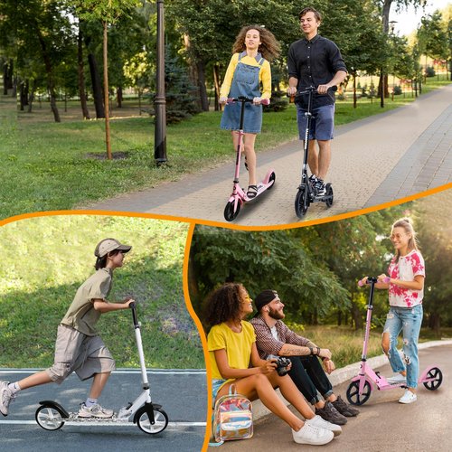 Kick Scooter for Kids Ages 6+, Teens & Adults, Adjustable Handlebars, Rear Brake, Big Wheel Foldable Scooter for Indoor & Outdoor