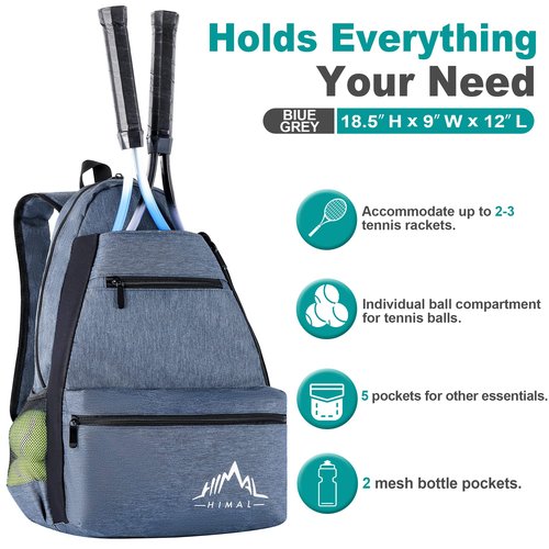 Himal Outdoors Tennis Backpack Tennis Bag - Large Storage Holds 2 Rackets and Necessities,Suitble for Women,Men and Teenagers