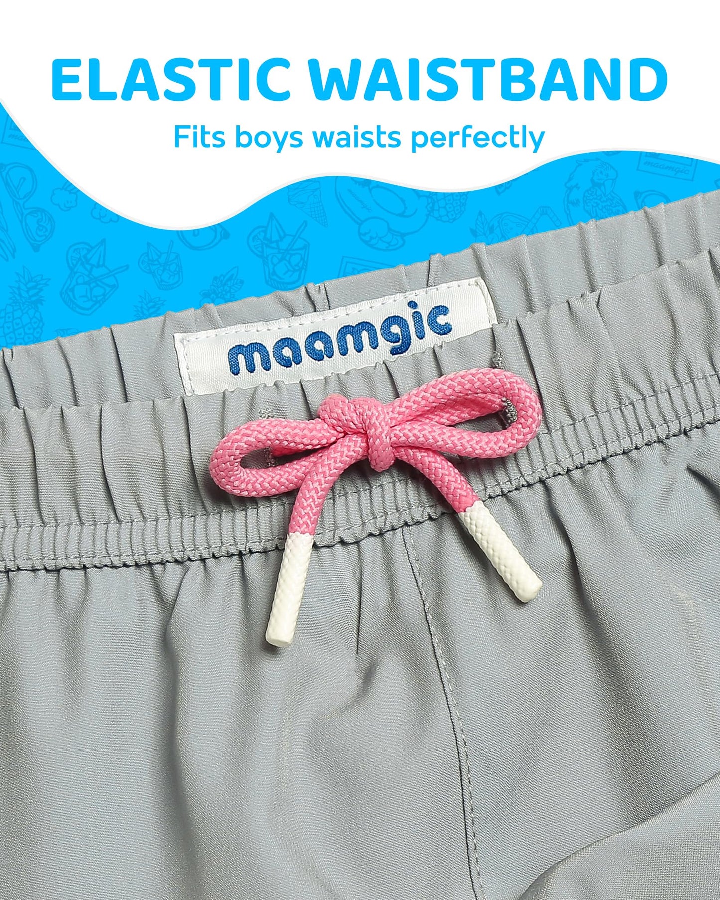 maamgic Boys Swim Trunks with Compression Liner 4-Way Stretch Quick Dry Swim Shorts Swimming Trunks Toddler Boy Gray Pink 2T
