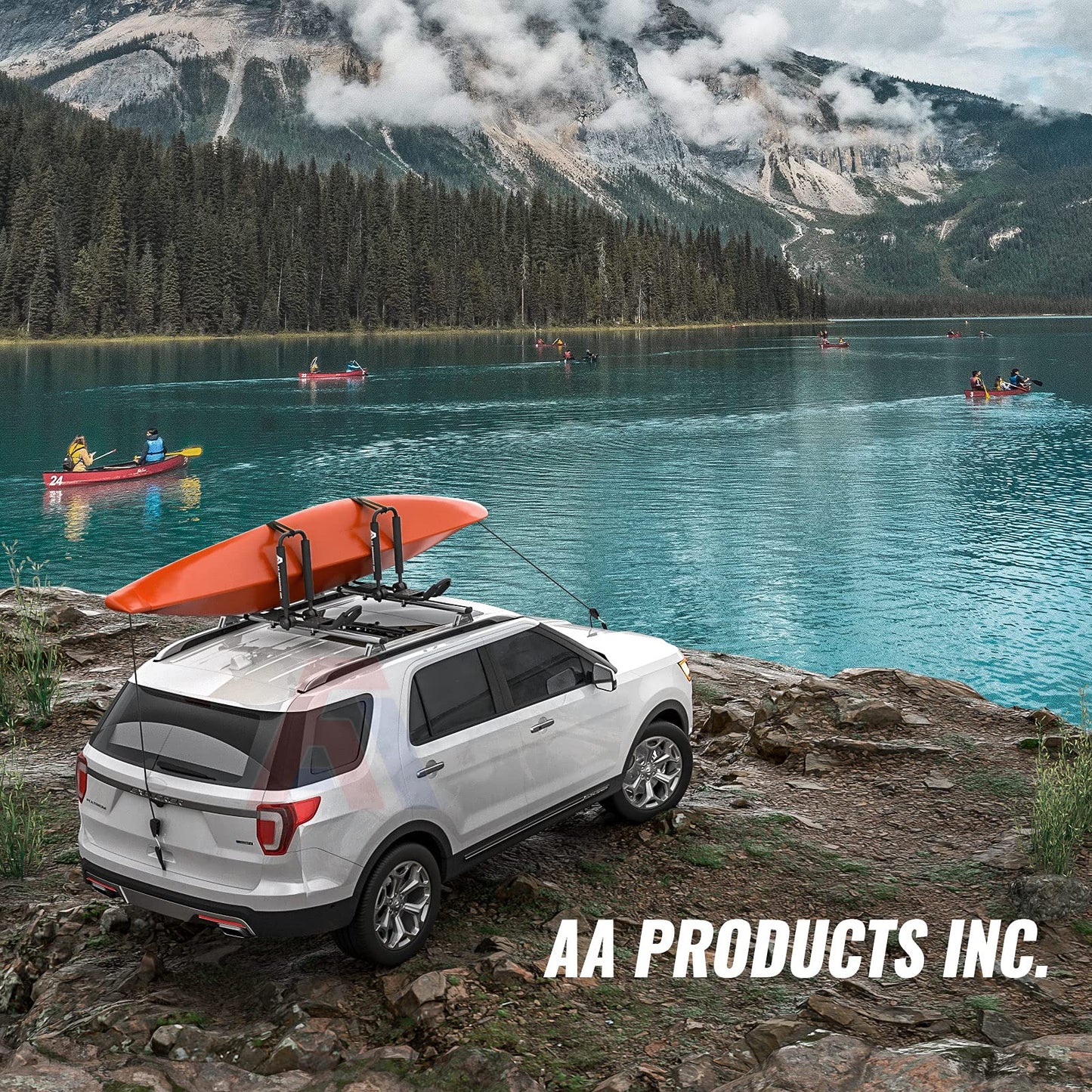 AA-Racks J-Style Bilateral Folding Kayak Carrier for Canoe, 180° Folding Motion Kayak Roof Rack for SUP,Surfboard and Ski Board on SUV, Car and Truck