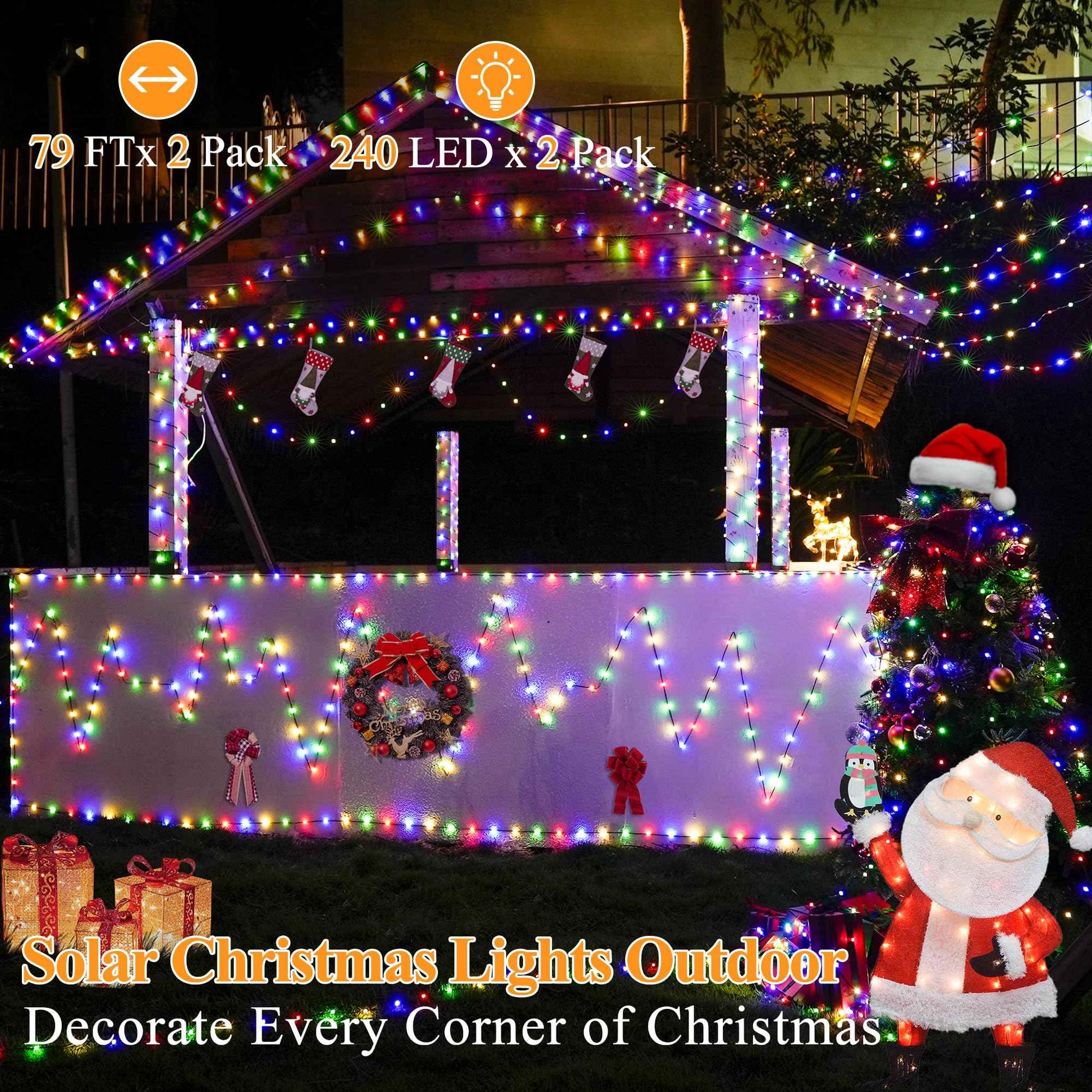 2 Pack Solar String Lights Total 480LED 158FT, IP67 Waterproof Solar Lights for Outside with 8 Modes, Upgraded Solar Panel Fairy Lights for Garden Party Wedding Decorations (Cool White)