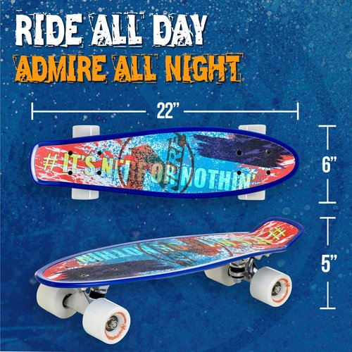 Flybar 22 Inch Complete Plastic Cruiser Skateboard Custom Non-Slip Deck Multiple Colors (NERF Blue Paint)