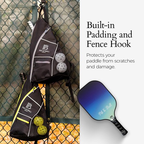 Pik’le’Ball Sports Pickleball Sling Bag – Stylish, Waterproof, Lightweight, & Spacious Crossbody Sling Bag for Men and Women with Pickleball Paddles Pocket, Ball Holder, Adjustable Strap – Grey