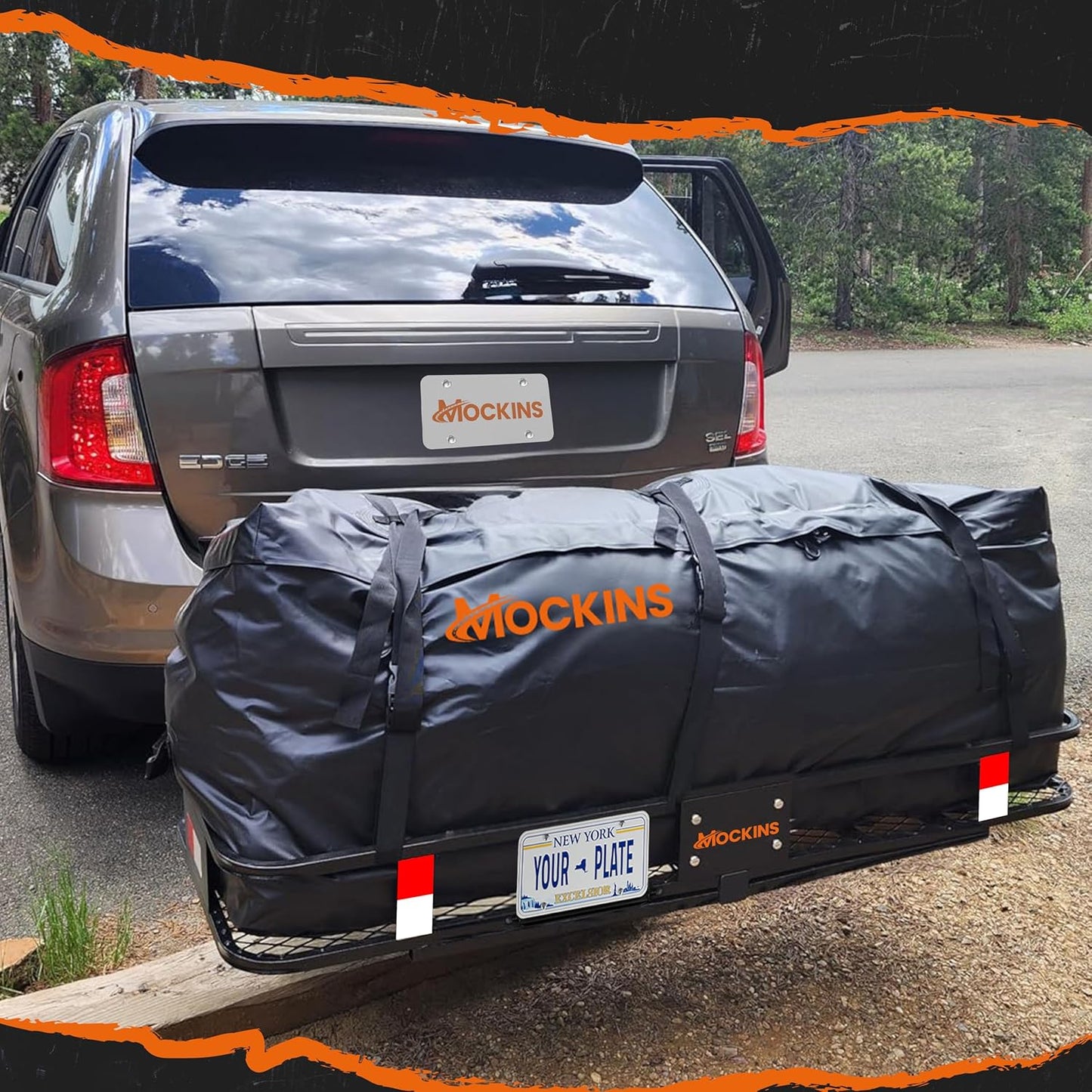 Mockins Folding Luggage Rack - 500 lb Capacity Steel Cargo Carrier for SUV/Truck | 60"x20"x6" with Waterproof Cargo Bag