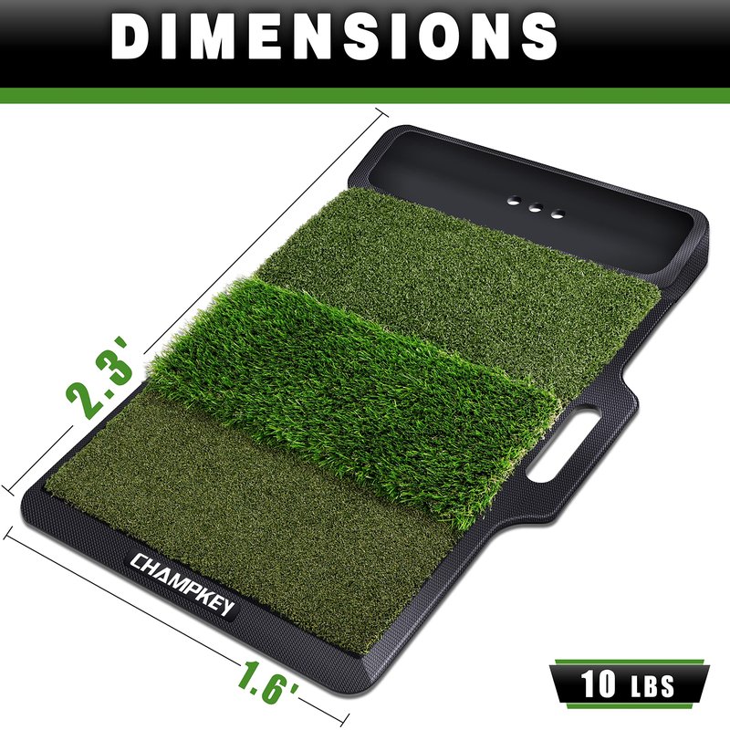 CHAMPKEY 19" x 27.5" Tri-Turf Golf Hitting Mat with Ball Tray | Solid Adhesive Technology Golf Practice Mat | High Durability and Stability Golf Mat
