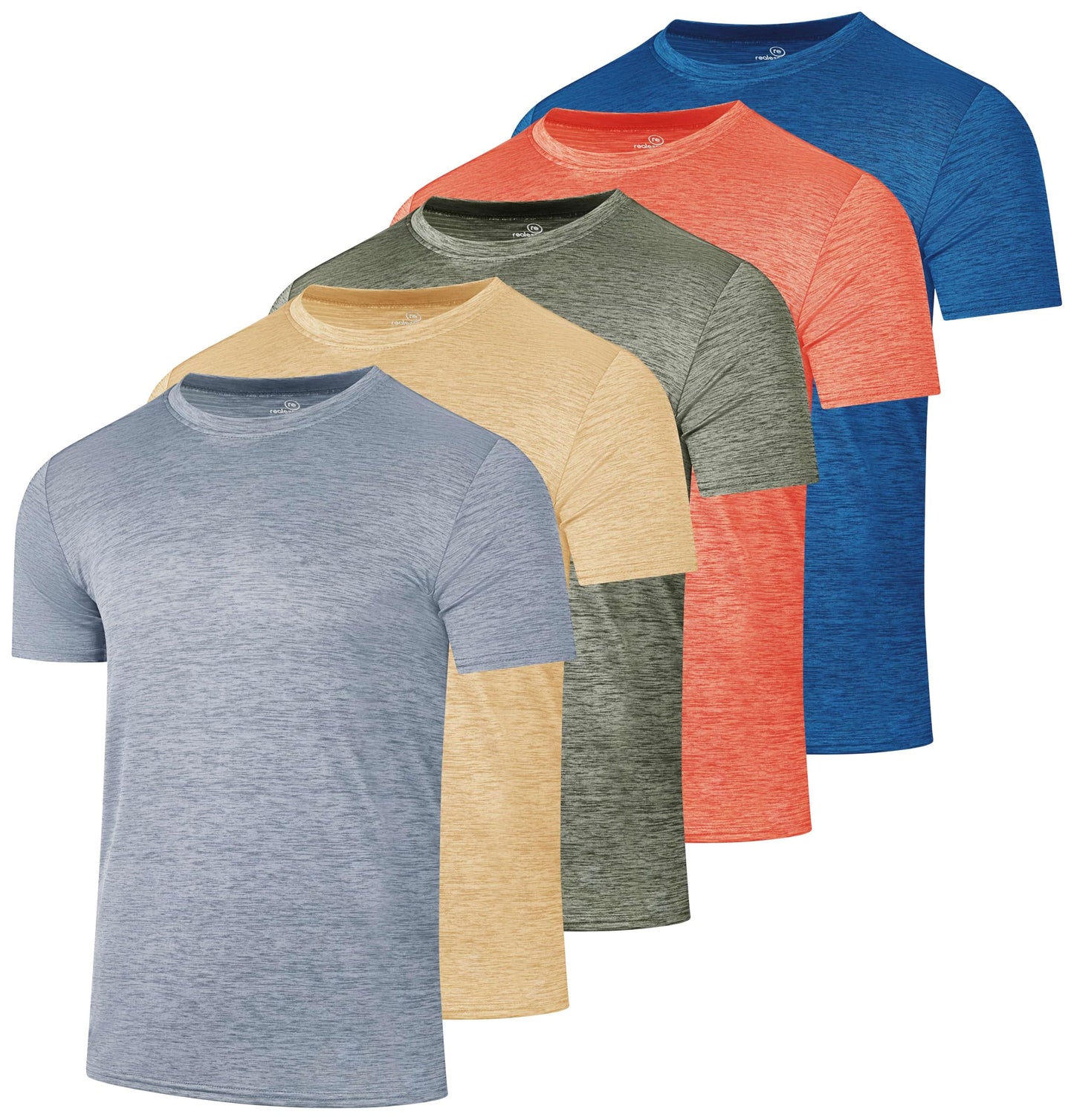 Real Essentials 5 Pack: Men's Dry-Fit Short Sleeve Crew Neck T Shirts Fitness Running Gym Workout Cool Exercise Athletic Tee, Set 16, Small