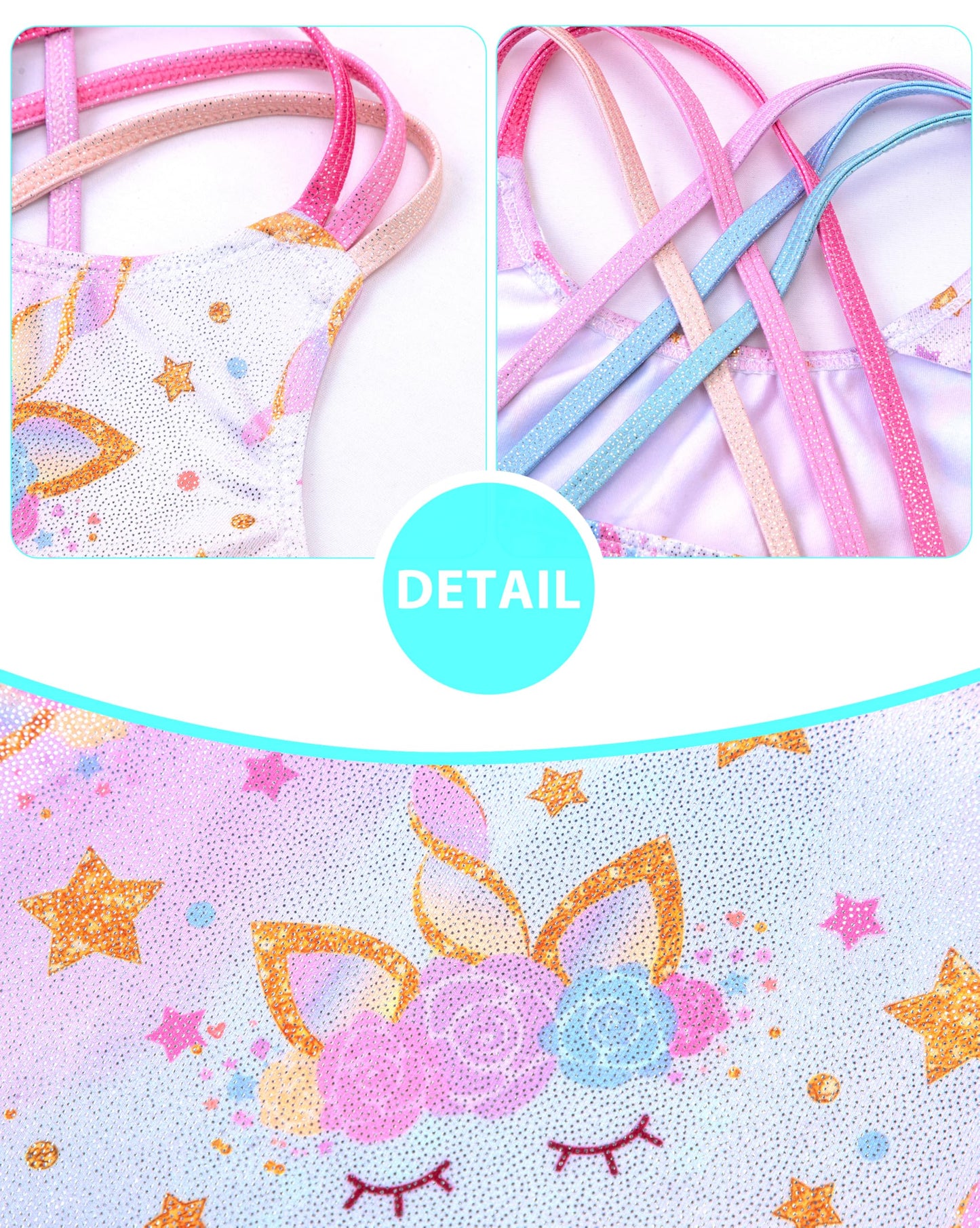 HOZIY toddler leotard gymnastics 2t 3t gold glitter unicorn rainbow crisscross strap Tumbling Outfits Biketard Practice Sparkly pastel colors ropa de gimnasia para niñas