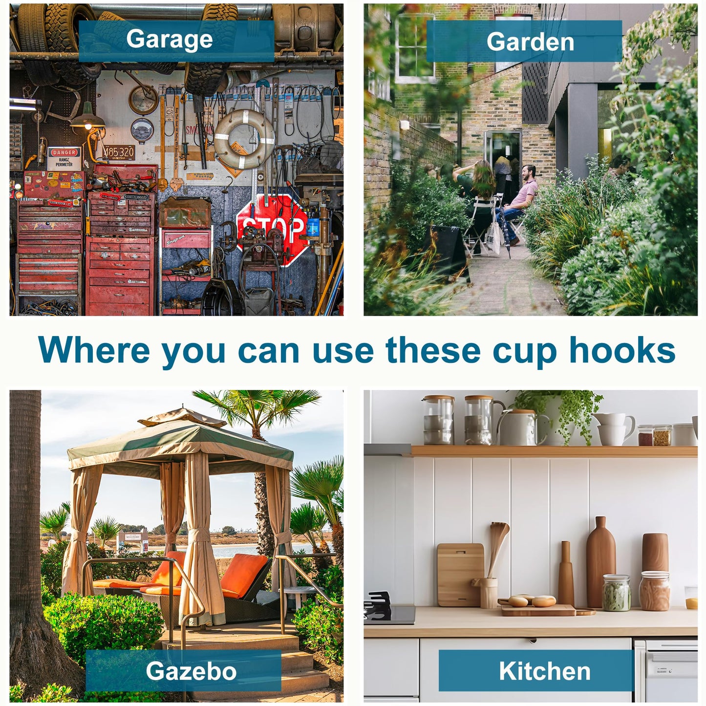 LayHyand 200 Pcs Screw Hooks kit,6 Sizes Vinyl Coated Ceilling Wall Cup Hook for Hanging Plant, Mug, Coffee Cups, String Light Decors, Indoor & Outdoor, Black (1/2in, 5/8in,3/4in,7/8in,1in,1-1/4in)