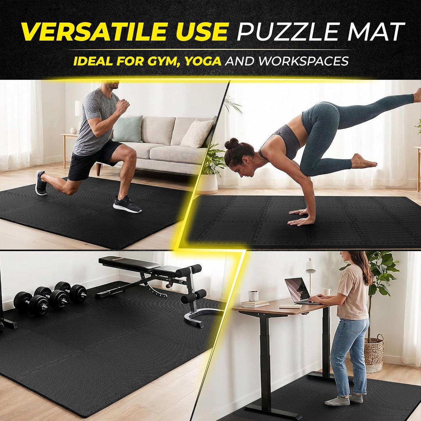 BEMAXX Gym Mats Set - 18 Pcs EVA Interlocking Foam Floor Tiles | Protective 18 Sqft Workout Flooring (12.6"x12.6"x0.4")