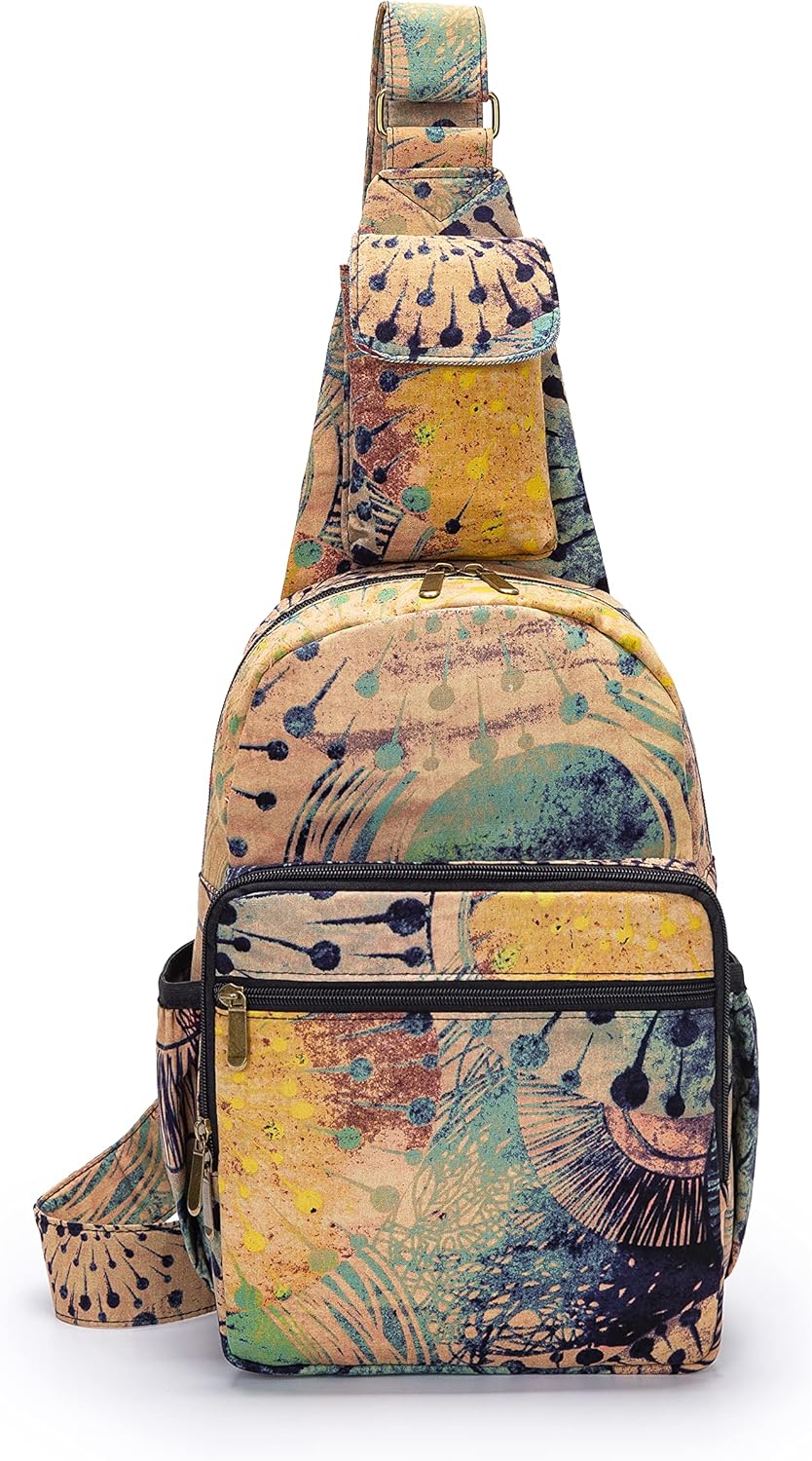 Skiennix Women’s Sling Bag - Large Bohemian Elephant Canvas Crossbody Bag | Purple & Yellow