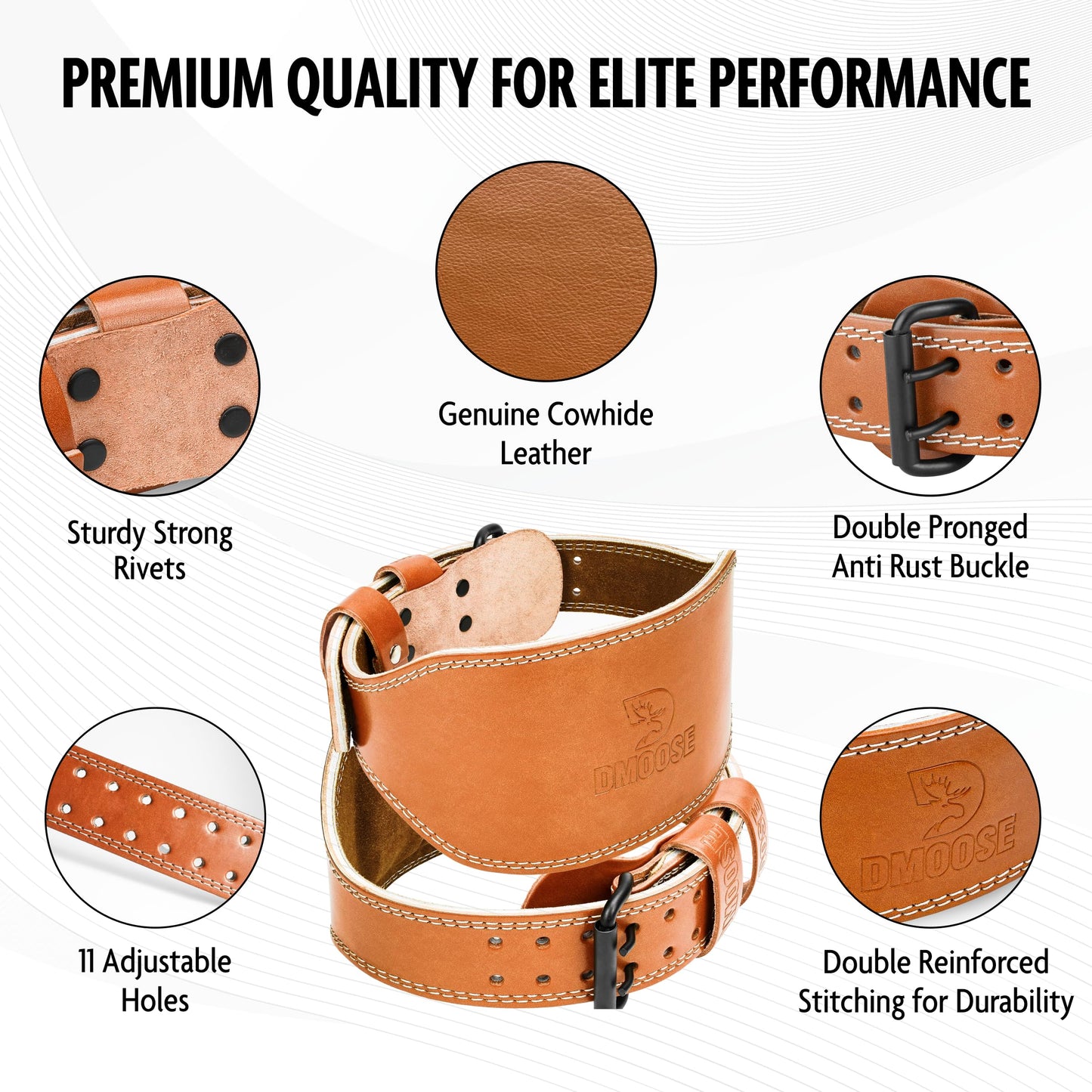 DMoose lifting belts for men - Squat and belt for gym - 7MM Premium Cushioned Lumbar Support - Genuine Leather, Adjustable, Comfortable work out belt 4" Brown M