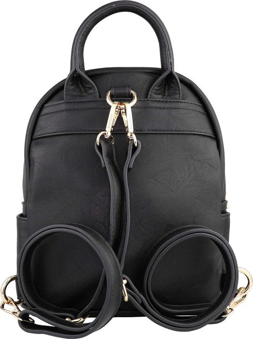 B BRENTANO Vegan Studded Mini Daypack with Tassel Accents (Black)