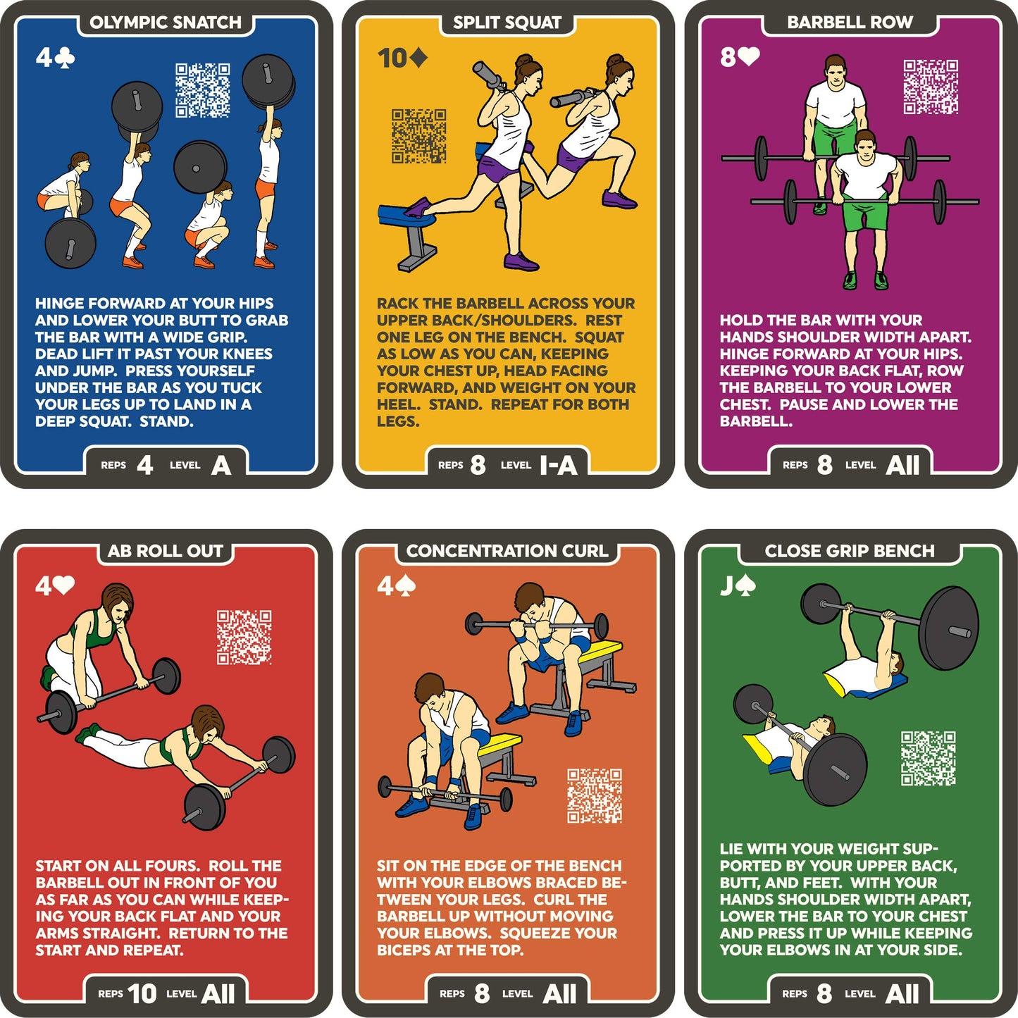 Stack 52 Barbell Exercise Cards. Weight Lifting Playing Card Game. Video Instructions Included. Bodybuilding, Strength Training, and Crossfit Workouts. Home Gym Fitness Program. (2019 Update)