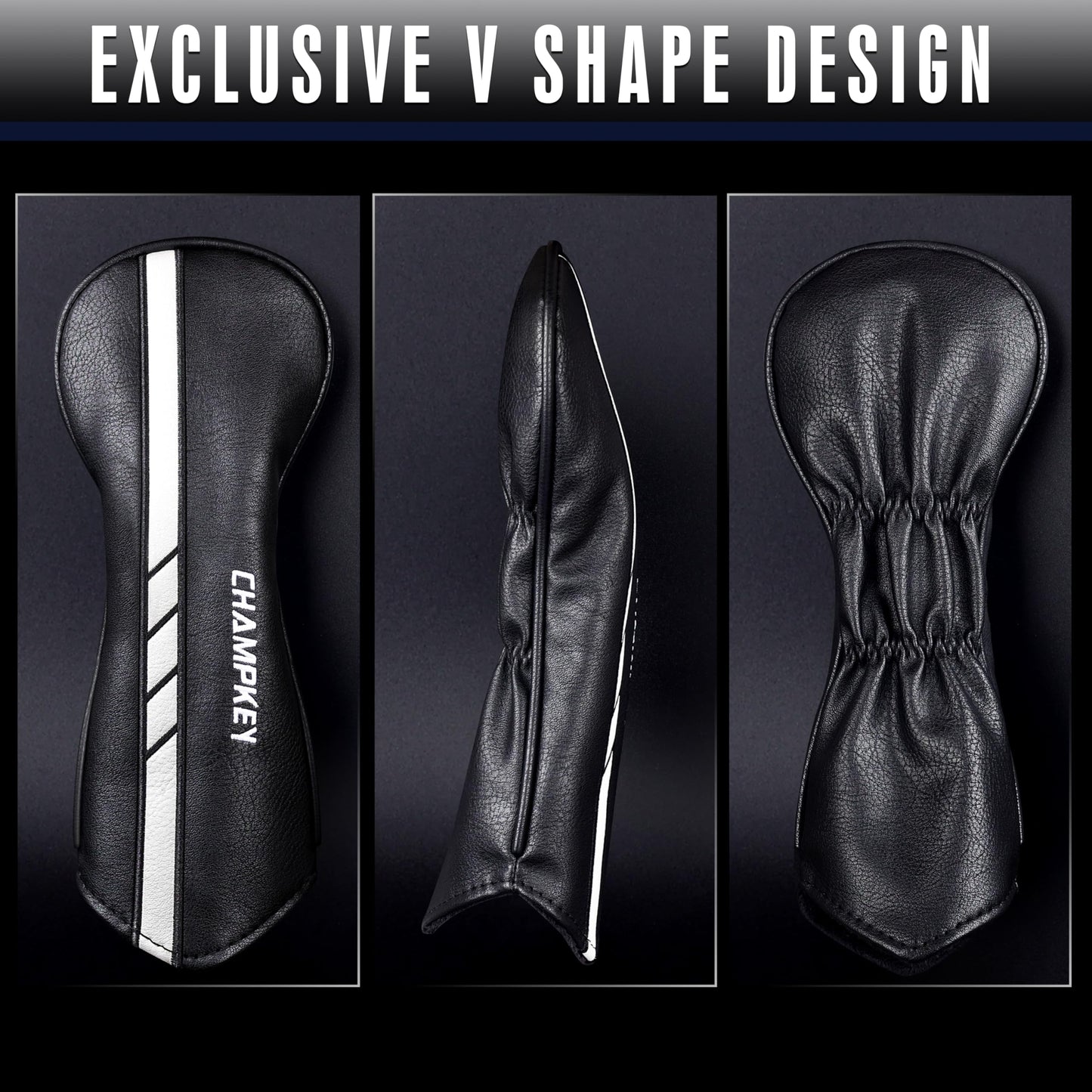 CHAMPKEY Premium Golf Head Covers for Woods and Driver - Advanced Polyurethane Synthetic Leather Golf Club Covers - Choose Between Single Cover and Full Set Covers (Black-4 Head Covers (No.1,3,5,X))