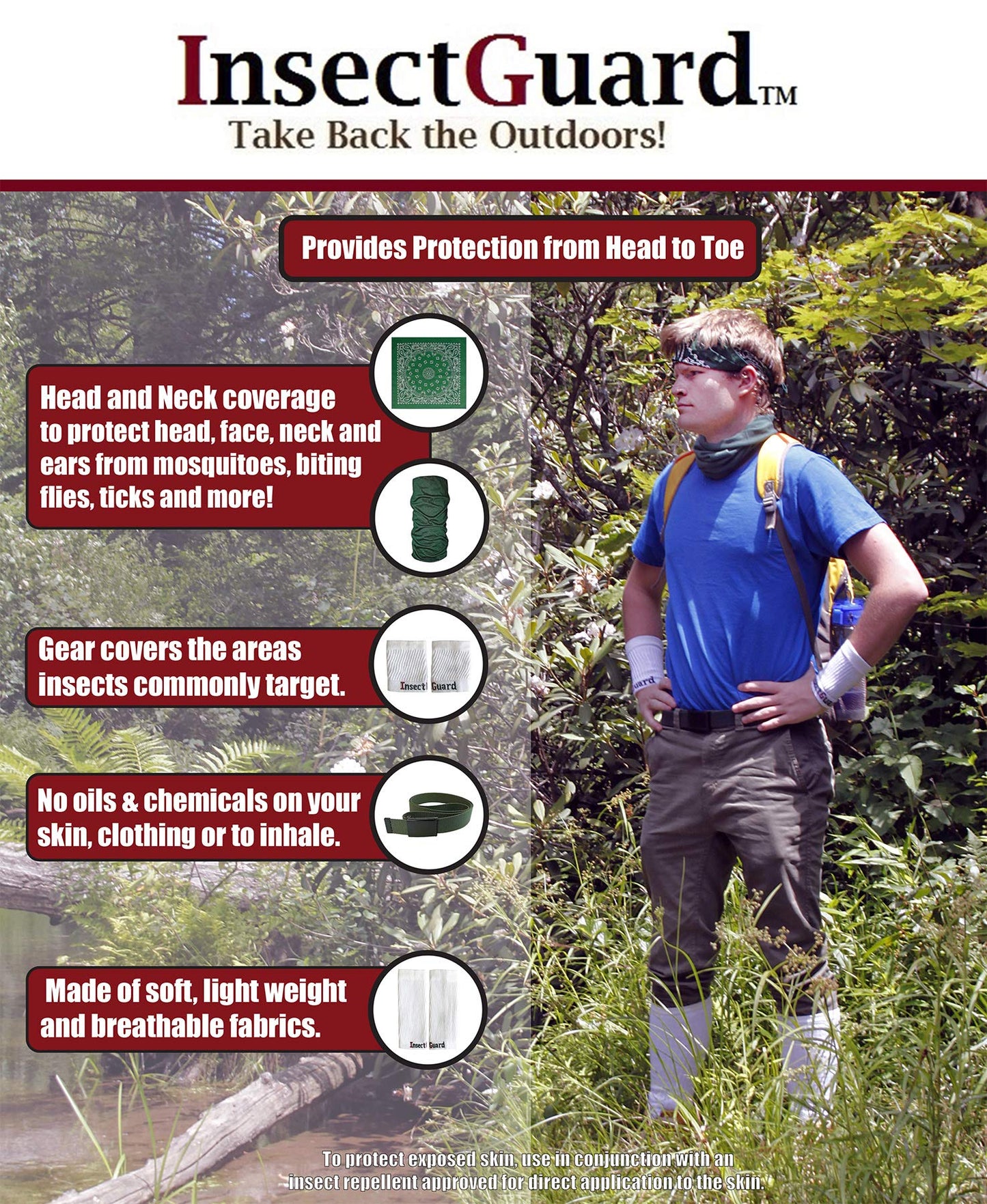 InsectGuard Tick Gaiters - PullOn Permethrin Treated, Ticks, Mosquitoes, Flies & More Insect Repellent, Unisex Adult, White, 4 Inch Long Pair