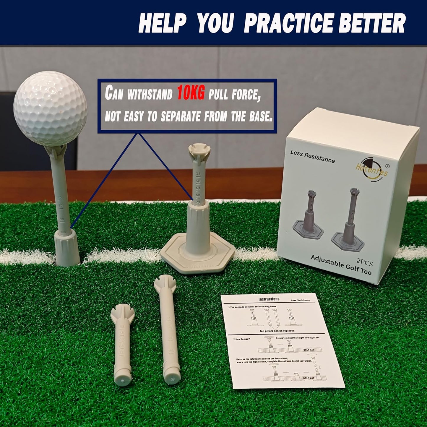 Skiennix Adjustable Golf Tees - Rubber Simulator Tees for Indoor & Outdoor Practice | 3.9" & 2.8" (2 Pack Gray + 2 High Struts)