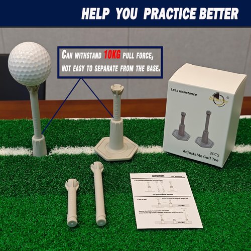 Hotenfes Adjustable Driving Range Golf Tee，Rubber Golf Simulator Tees for Mats，Indoor Golf & Outdoor Practice Accessories，3.9 Inch and 2.8 Inch （2 Pack Gray+2 High Struts）