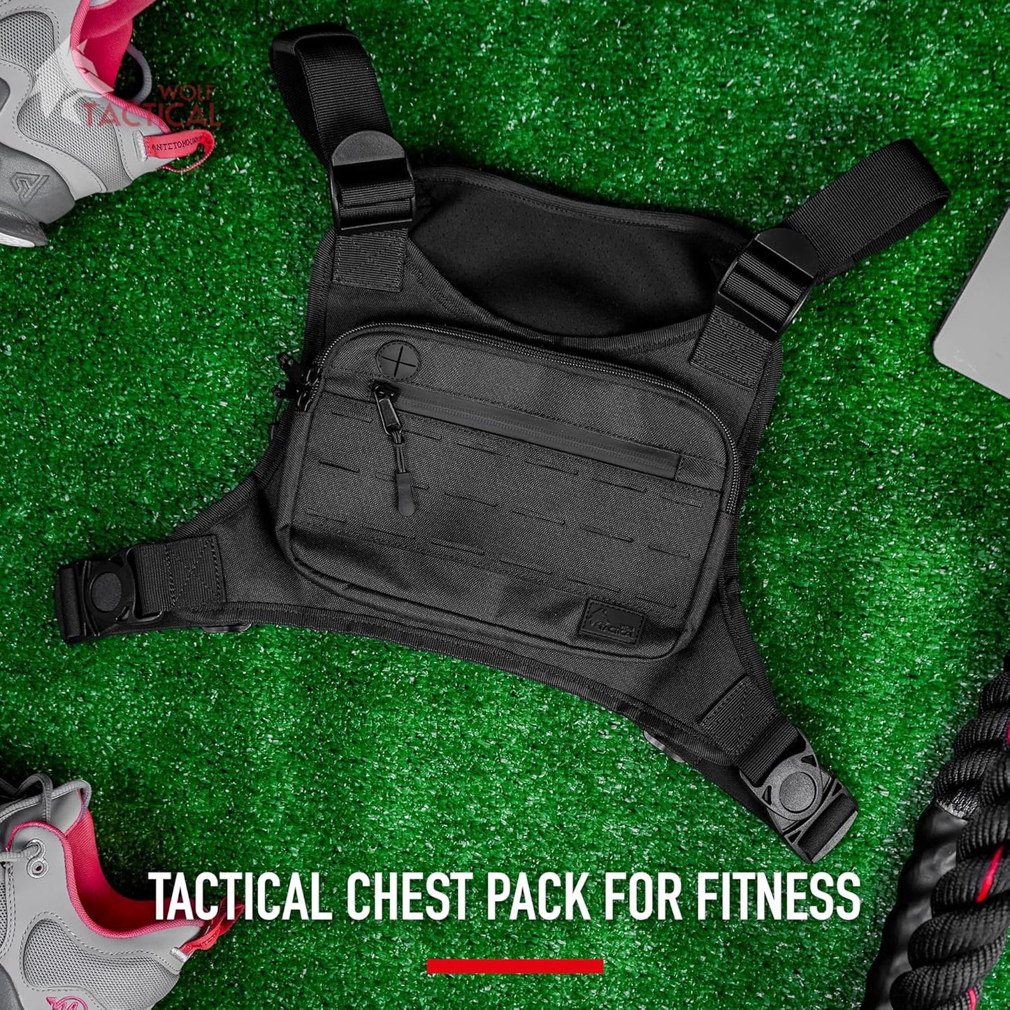 WOLF TACTICAL Chest Pack - Versatile Running Vest with Holster | Lightweight & Comfortable Design